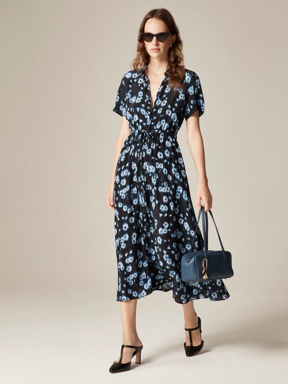 J. Crew Cerise Shirt-dress in Blurry Floral Crepe de Chine